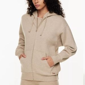 Aritzia TNA Cozy Fleece Boyfriend Zip Hoodie | XS | Heather Warm Taupe